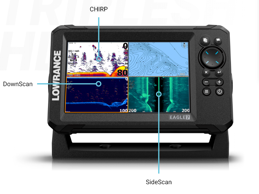 Lowrance Eagle-7 TripleShot™ C-MAP: 7" IPS screen, TripleShot™ HD transducer, C-MAP® Discover microSD charts (US and Can)